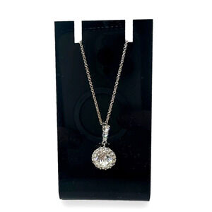 IBB CN Cubic Zirconia Round Shaped Pendant Chain Necklace Silver Tone 18 Inches